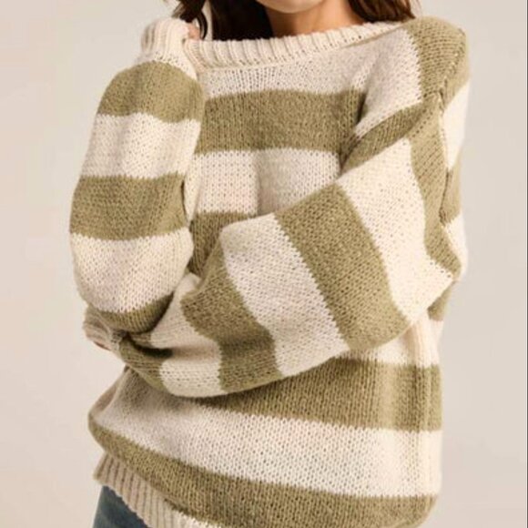 Z Supply Anders Striped Sweater – Willow Green/White – Size Small - Picture 1 of 10